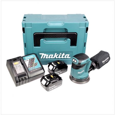 Makita DBO180RTJ 18V Li-Ion accu excenter schuurmachine set (2x 5.0Ah accu) in Mbox - 125mm