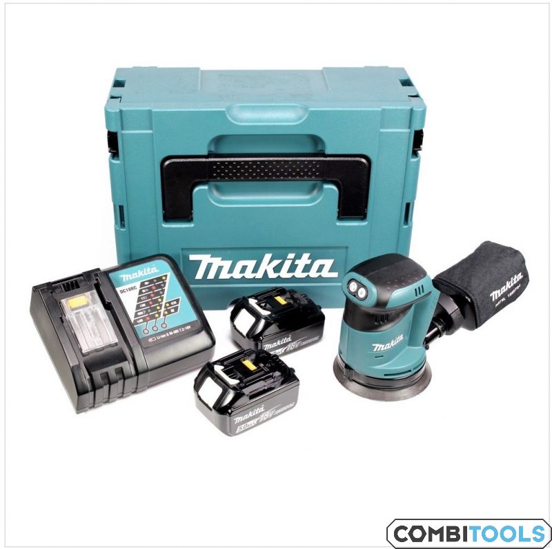 Combitools - Makita 18V Li-Ion accu excenter schuurmachine set (2x 5.0Ah in Mbox - 125mm